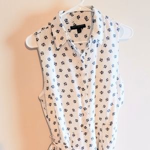 White dress with navy floral